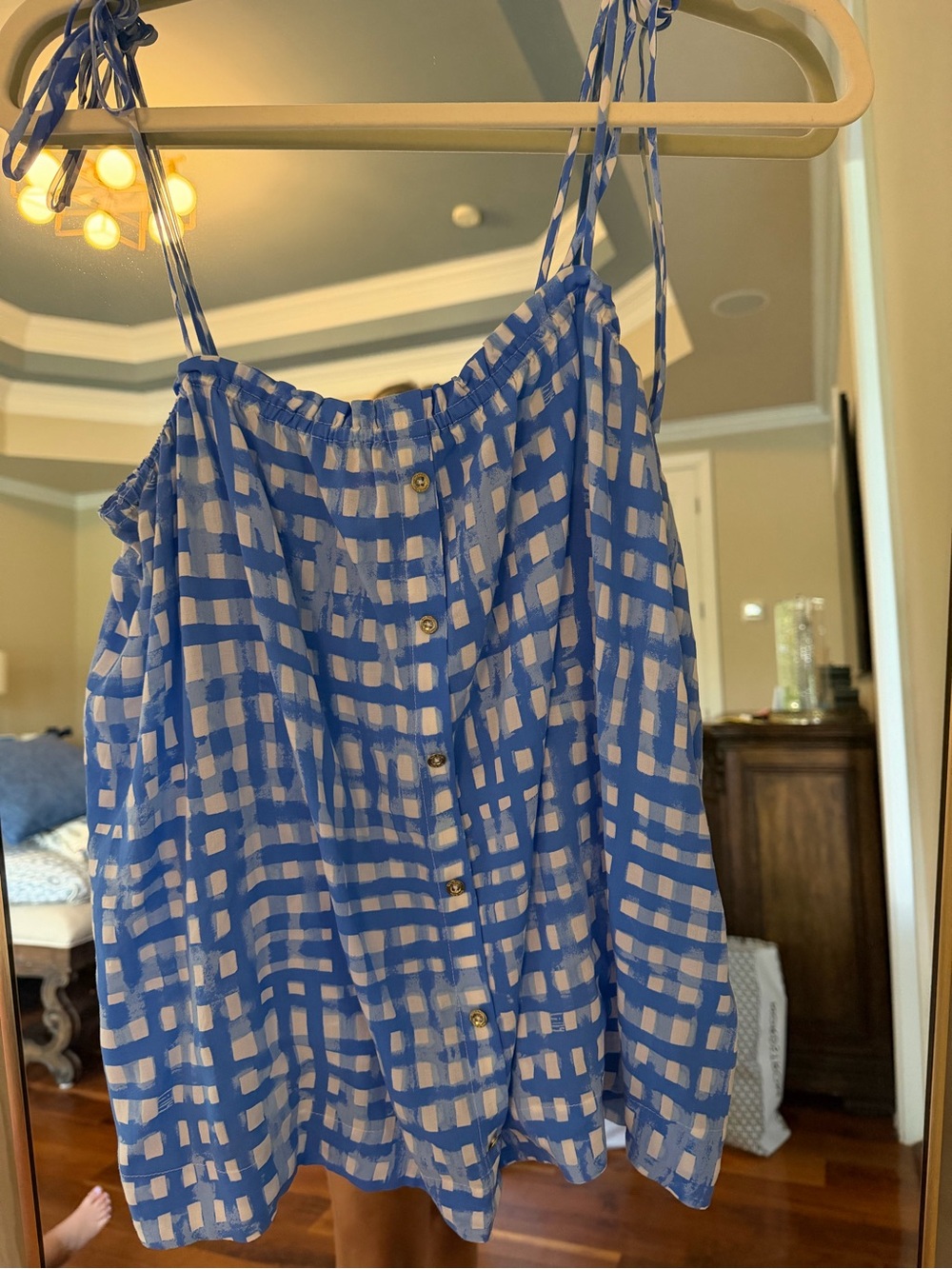 Lilly Pulitzer Blue and White Plaid Tie-Strap Camisole
